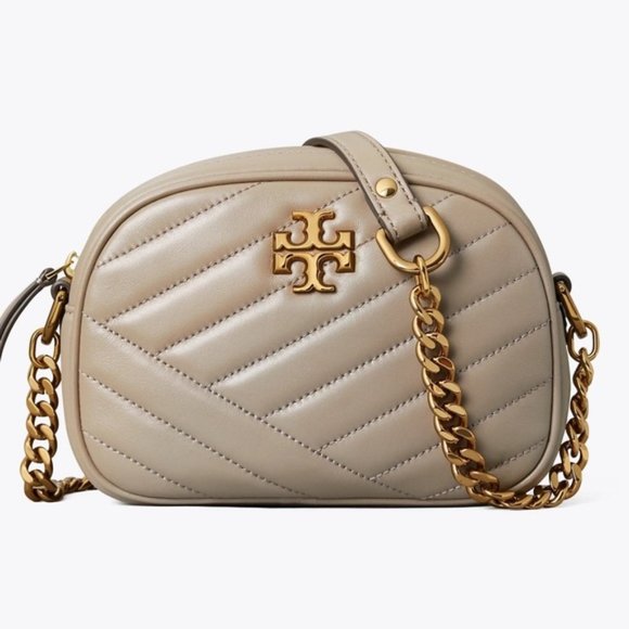 Tory Burch Handbags - Tory Burch Kira Gray Leather Small Chevron Crossbody Camera Bag